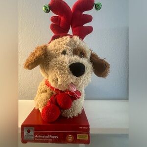 Sound N Light Animatronics Singing Move Christmas Puppy Dog Plush Antlers Video